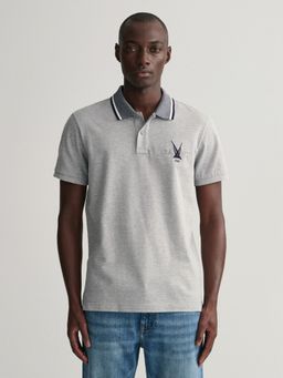 GANT - Men Grey Solid Sail Pique Polo