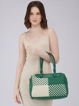 Caprese - Green Aria Self Design Satchel Bag with Detachable Strap (M)