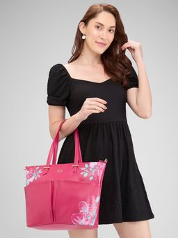 Caprese - Women Pink Floral Shanaya Tote Bag with Detachable Strap (M)