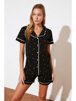Trendyol - Black Polka Short Pyjamas With Trim Detail (Set of 2)