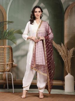 Clora Creation - Wine Embellished Net Dupatta