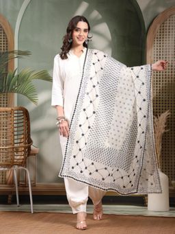 Clora Creation - Navy Blue Printed Cotton Dupatta with Mirror Work