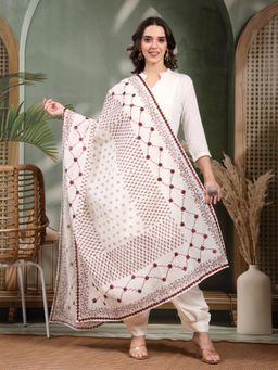Clora Creation - Maroon Printed Cotton Dupatta with Mirror Work