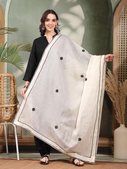 Clora Creation - Off-White Embroidered Cotton Dupatta
