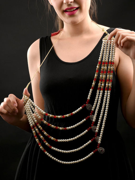 Odette Ruby and White Multi Layered Kundan Necklace