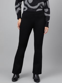 Xpose - Women Black Comfort Flared High-Rise Trousers