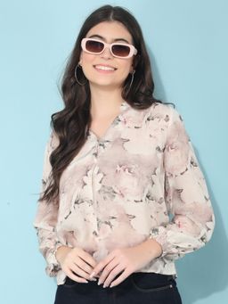 CRIMSOUNE CLUB - Women's Peach Floral Print Top