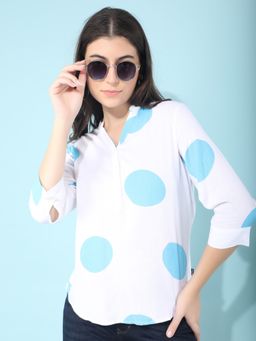 CRIMSOUNE CLUB - Women's Blue Polka Dots Linen Top