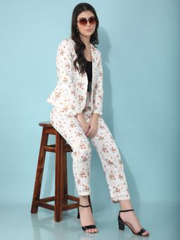 CRIMSOUNE CLUB - Women's White Floral Print Co-Ord (Set of 2)