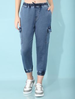 CRIMSOUNE CLUB - Women's Blue Crop Length Cargo Jeans