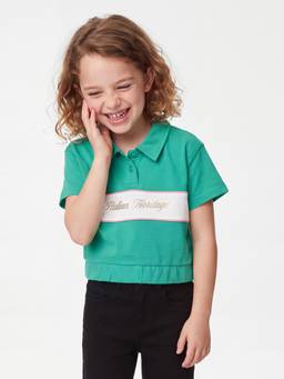 United Colors of Benetton - Girls Green Colorblock Pure Cotton Polo T-Shirt