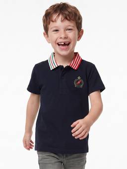 United Colors of Benetton - Boys Blue Solid/Plain Pure Cotton Polo T-Shirt