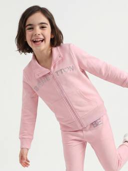 United Colors of Benetton - Girls Pink Typography Pure Cotton Jacket