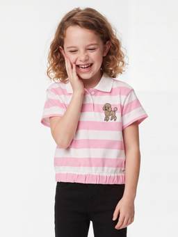 United Colors of Benetton - Girls Pink Stripes Pure Cotton Polo T-Shirt