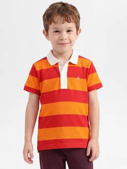 United Colors of Benetton - Boys Multi-Color Stripes Pure Cotton Polo T-Shirt