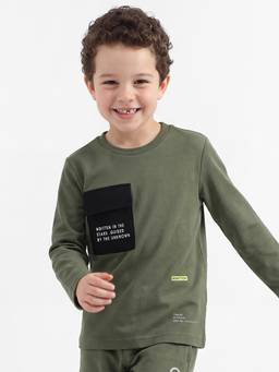 United Colors of Benetton - Boys Khaki Solid/Plain Pure Cotton T-Shirt