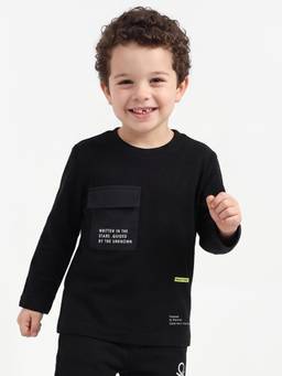 United Colors of Benetton - Boys Black Solid/Plain Pure Cotton T-Shirt