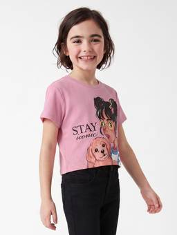 United Colors of Benetton - Girls Pink Geometric Pure Cotton T-Shirt