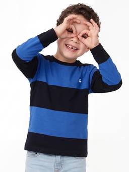 United Colors of Benetton - Boys Blue Stripes Pure Cotton T-Shirt