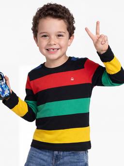 United Colors of Benetton - Boys Multi-Color Stripes Pure Cotton T-Shirt
