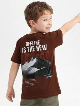United Colors of Benetton - Boys Brown Solid/Plain Pure Cotton T-Shirt