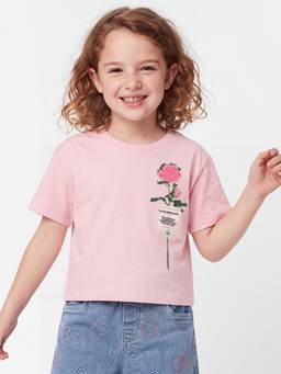United Colors of Benetton - Girls Pink Floral Pure Cotton T-Shirt