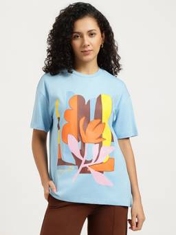 United Colors of Benetton - Women Blue Printed Pure Cotton T-Shirt