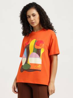 United Colors of Benetton - Women Rust Printed Pure Cotton T-Shirt