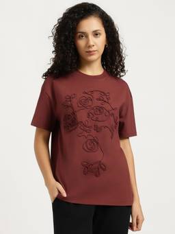 United Colors of Benetton - Women Brown Floral Pure Cotton T-Shirt