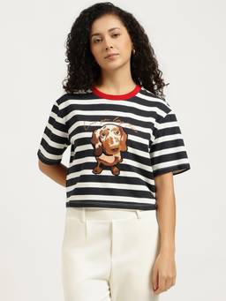 United Colors of Benetton - Women Black Stripes Cotton Blend T-Shirt