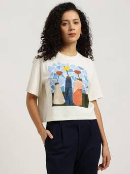 United Colors of Benetton - Women Beige Printed Cotton Blend T-Shirt
