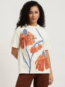 United Colors of Benetton - Women Beige Printed Pure Cotton T-Shirt