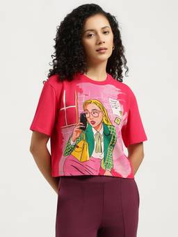 United Colors of Benetton - Women Pink Printed Cotton Blend T-Shirt