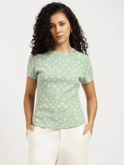 United Colors of Benetton - Women Green Floral Cotton Blend T-Shirt