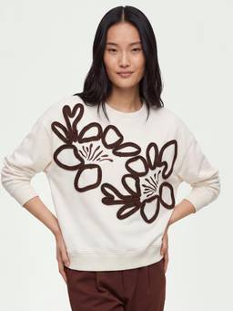United Colors of Benetton - Women Cream Embroidered Polycotton Sweatshirt