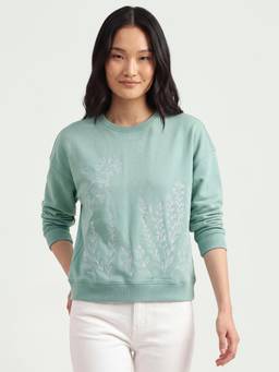 United Colors of Benetton - Women Green Embroidered Polycotton Sweatshirt