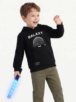United Colors of Benetton - Boys Black Printed Polycotton Hoodie