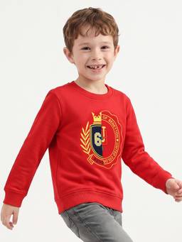 United Colors of Benetton - Boys Red Embroidered Cotton Blend Sweatshirt
