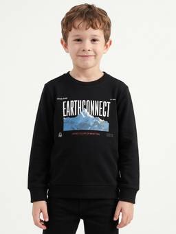 United Colors of Benetton - Boys Black Graphic Polycotton Sweatshirt
