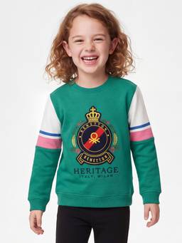 United Colors of Benetton - Girls Green Printed Polycotton Sweatshirt