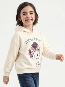 United Colors of Benetton - Girls Cream Printed Cotton Blend Hoodie
