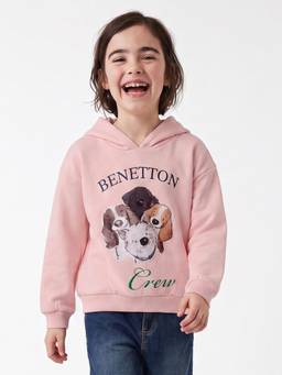 United Colors of Benetton - Girls Pink Printed Cotton Blend Hoodie
