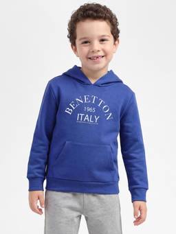 United Colors of Benetton - Boys Blue Printed Polyester Blend Hoodie
