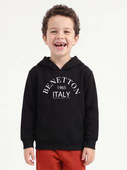 United Colors of Benetton - Boys Black Printed Polyester Blend Hoodie
