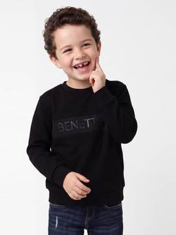 United Colors of Benetton - Boys Black Printed Polyester Blend Sweatshirt