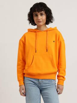 United Colors of Benetton - Women Orange Solid/Plain Cotton Blend Hoodie