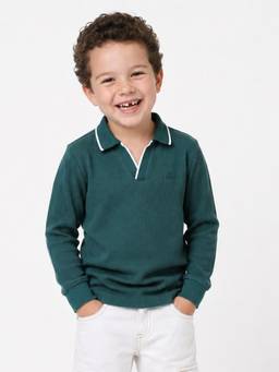 United Colors of Benetton - Boys Teal Solid/Plain Pure Cotton Polo T-Shirt