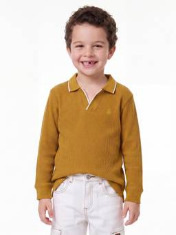 United Colors of Benetton - Boys Yellow Solid/Plain Pure Cotton Polo T-Shirt