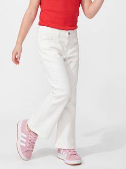 United Colors of Benetton - Girls White Solid/Plain Cotton Blend Jeans