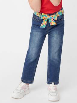 United Colors of Benetton - Girls Blue Solid/Plain Cotton Blend Jeans